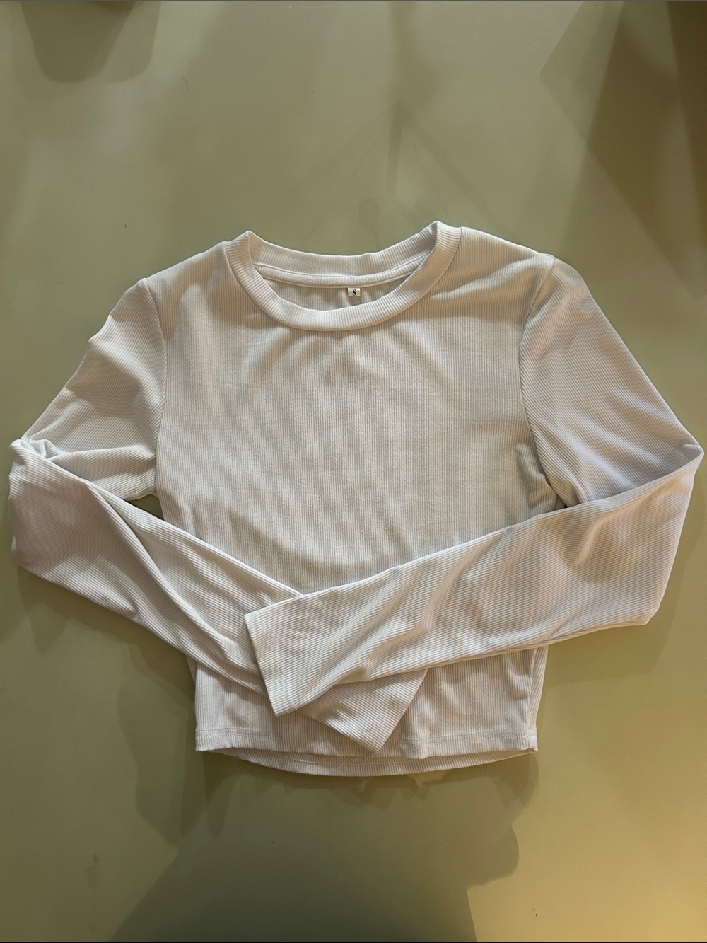 Classic Ribbed Crewneck Long Sleeve Top in White